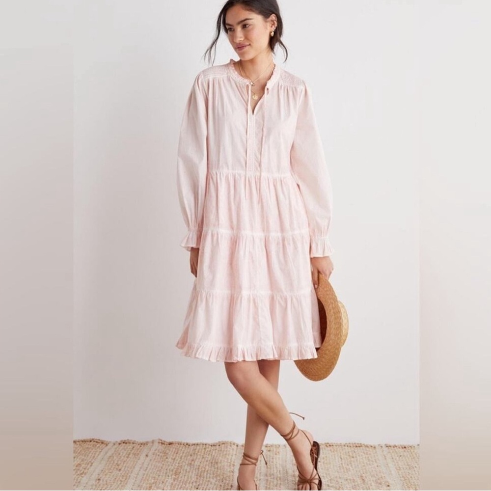 Anthropologie Othilia Light Pink Tiered Long-Sleeve Mini Dress